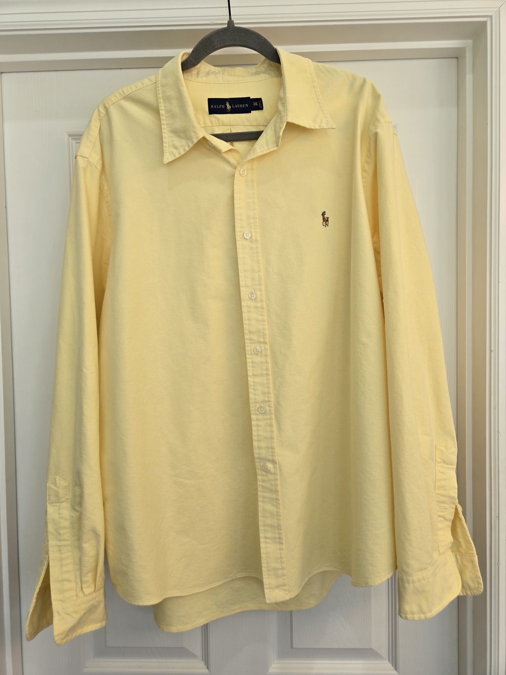 Ralph Lauren Butter Yellow Classic Button-Down Brown Polo Pony Preppy Old Money
